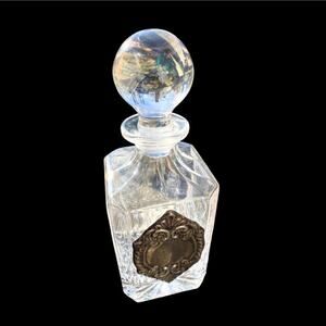 Antique Crystal Decanter with Sterling Silver Ornate Accent Vintage Estate